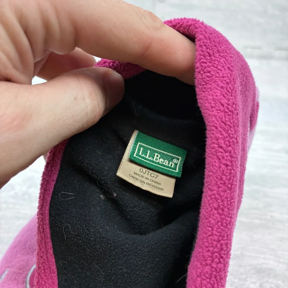 Vintage L.L. Bean Flame Beanie Kids M Pink Magenta Fleece Winter Hat 0JTC7